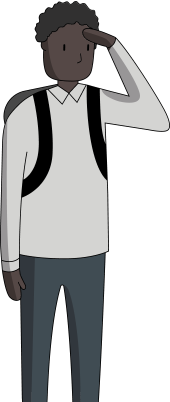 Illustration of a with black hair shading his eyes from the sun